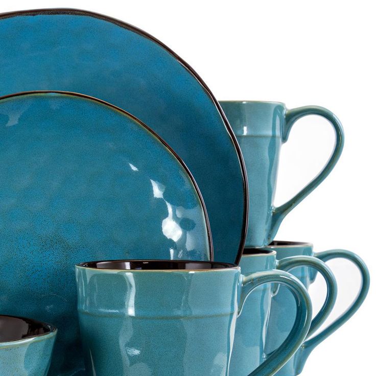 Sea Glass 16-Piece Modern Turquoise Stoneware Dinnerware Set (Service for 4)
