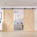 13 ft./156 in. Top Mount Sliding Barn Door Hardware Track Kit for Double Doors with Non-Routed Floor Guide - Super Arbor