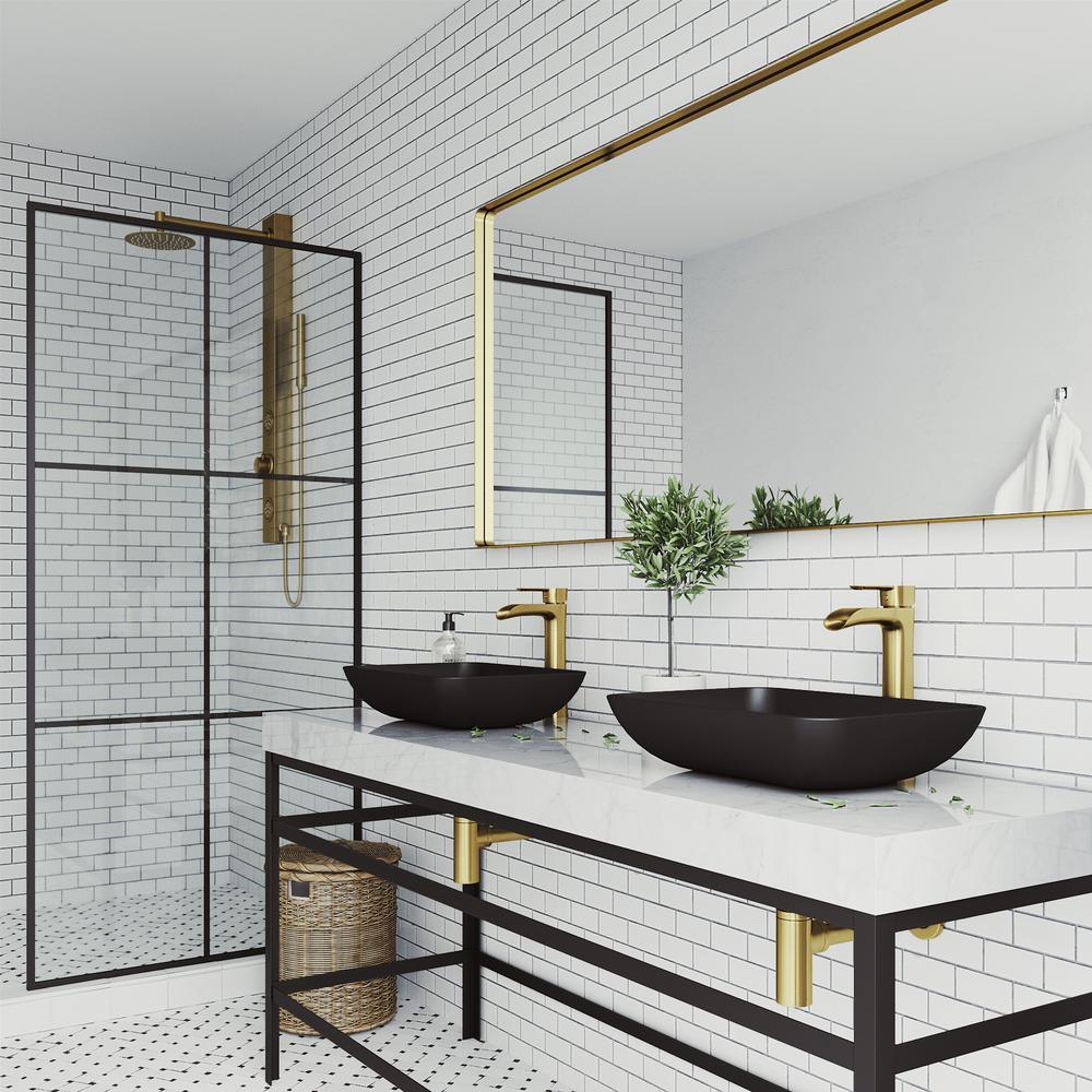 Sottile Glass Vessel Bathroom Sink in Black with Niko Faucet in Matte Gold - Super Arbor