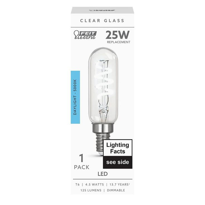 Feit Electric 25-Watt Equivalent T6 Candelabra Dimmable LED Clear Glass Vintage Light Bulb with Spiral Filament Daylight (12-Pack)