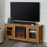 58 in. Wood Media TV Stand Console with Fireplace - Grey Wash - Super Arbor