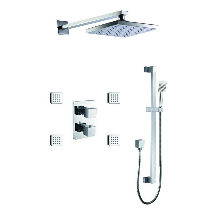 1-Spray Dual Showerhead and Handheld Showerhead with Body Sprays in Brushed Nickel