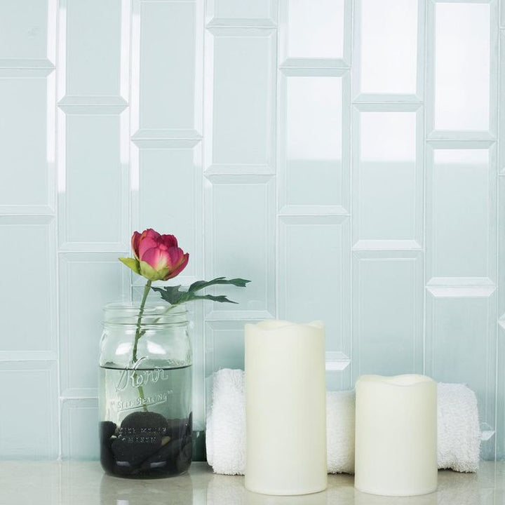 ABOLOS Frosted Elegance Blue Subway 3 in. x 6 in. Glossy Glass Subway Tile (1 sq. ft.)