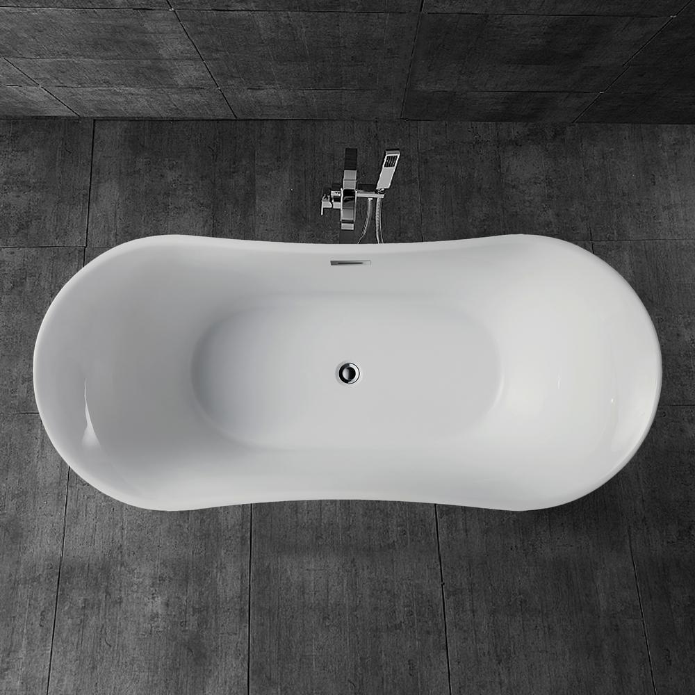 Calais 67 in. Acrylic Flatbottom Freestanding Bathtub in White - Super Arbor