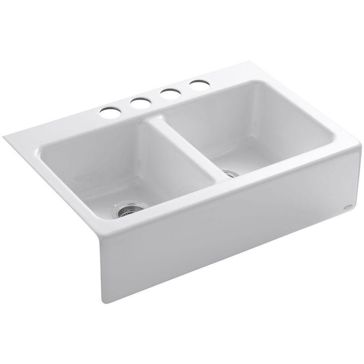 Hawthorne Undermount Farmhouse Apron Front Cast Iron 33 in. 4-Hole Double Bowl Kitchen Sink in White