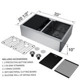 Oxford Stainless Steel 33 in. Double Bowl Flat Farmhouse Apron-Front Workstation Kitchen Sink with Accessories