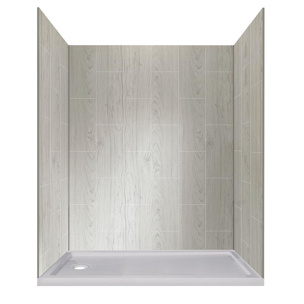 Marina Door and Panel 60 in. L x 30 in. W x 80 in. H Left Drain Alcove Shower Kit in Driftwood and Matte Black - Super Arbor