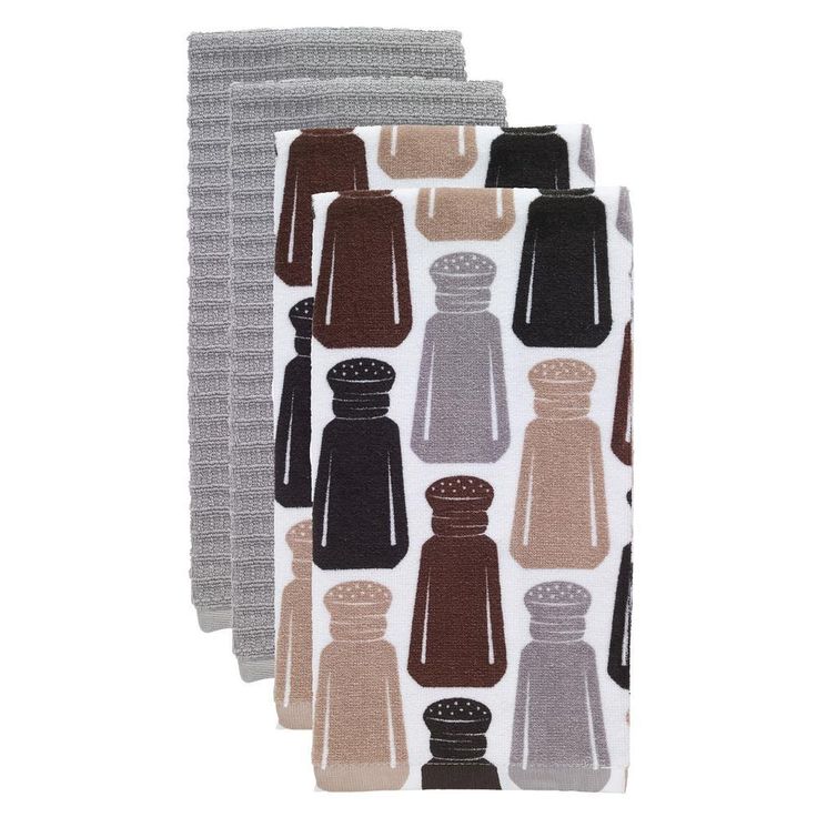 T-fal Multicolor Salt and Pepper Cotton Fiber Reactive Print and Solid Kitchen Dish Towel (Set of 4)