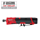 Milwaukee M12 FUEL 12V Lithium-Ion Brushless Cordless 1/4 in. Straight Die Grinder Kit with (2) 2.0Ah Batteries and (1) 5.0Ah Battery