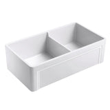 Olde London Farmhouse Fireclay 33 in. 55/45 Double Bowl Kitchen Sink with Grid with Grid and Strainer - Super Arbor