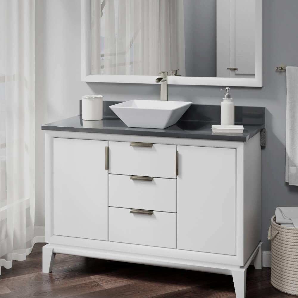 Porcelain Vessel Sink in White with 7007 Faucet and Pop-Up Drain in Brushed Nickel - Super Arbor