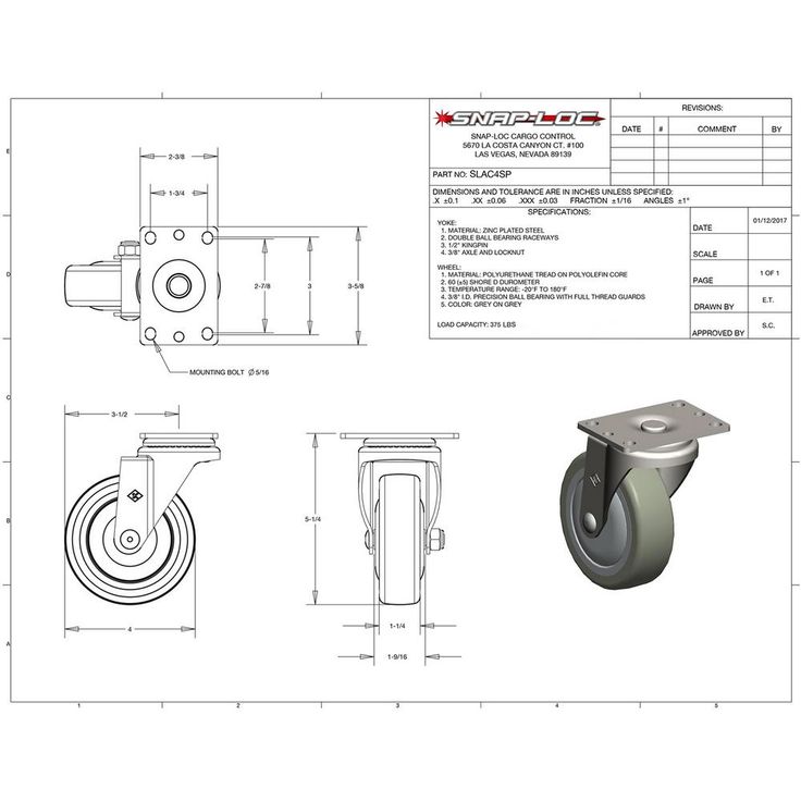 4 in. Polyurethane Swivel Plate Caster with 375 lbs. Load Rating