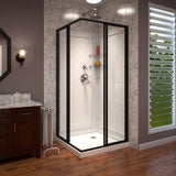 Cornerview 36 in. D x 36 in. W Framed Sliding Shower Kit in Satin Black with Shower Base in White, Corner Drain - Super Arbor