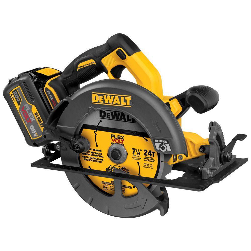 FLEXVOLT 60-Volt MAX Lithium-Ion Cordless Brushless 7-1/4 in. Circular Saw with (2) Batteries 2Ah, Charger and Case - Super Arbor