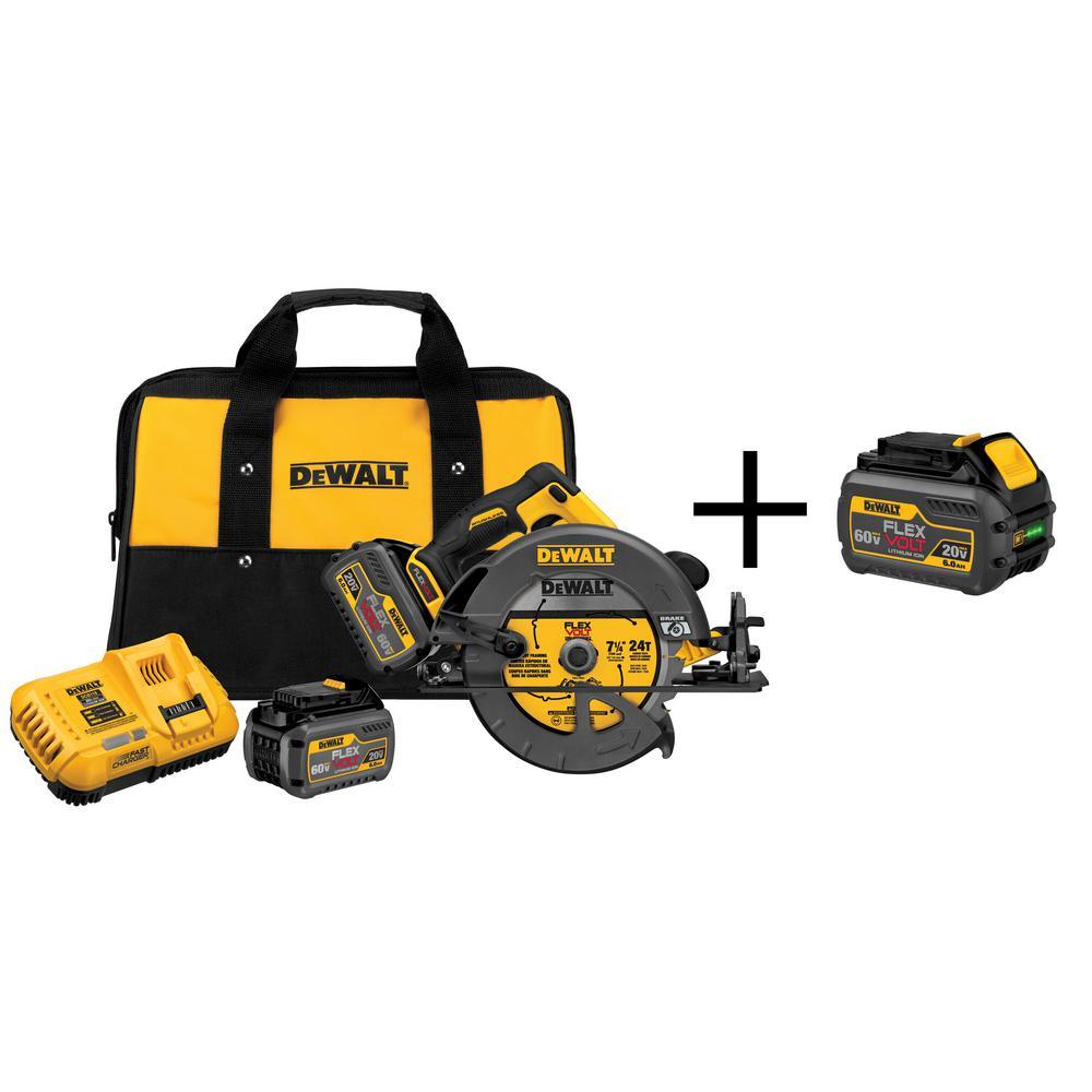 FLEXVOLT 60-Volt MAX Lithium-Ion Cordless Brushless 7-1/4 in. Circular Saw with Battery 2Ah, 1-Hour Charger and Case - Super Arbor