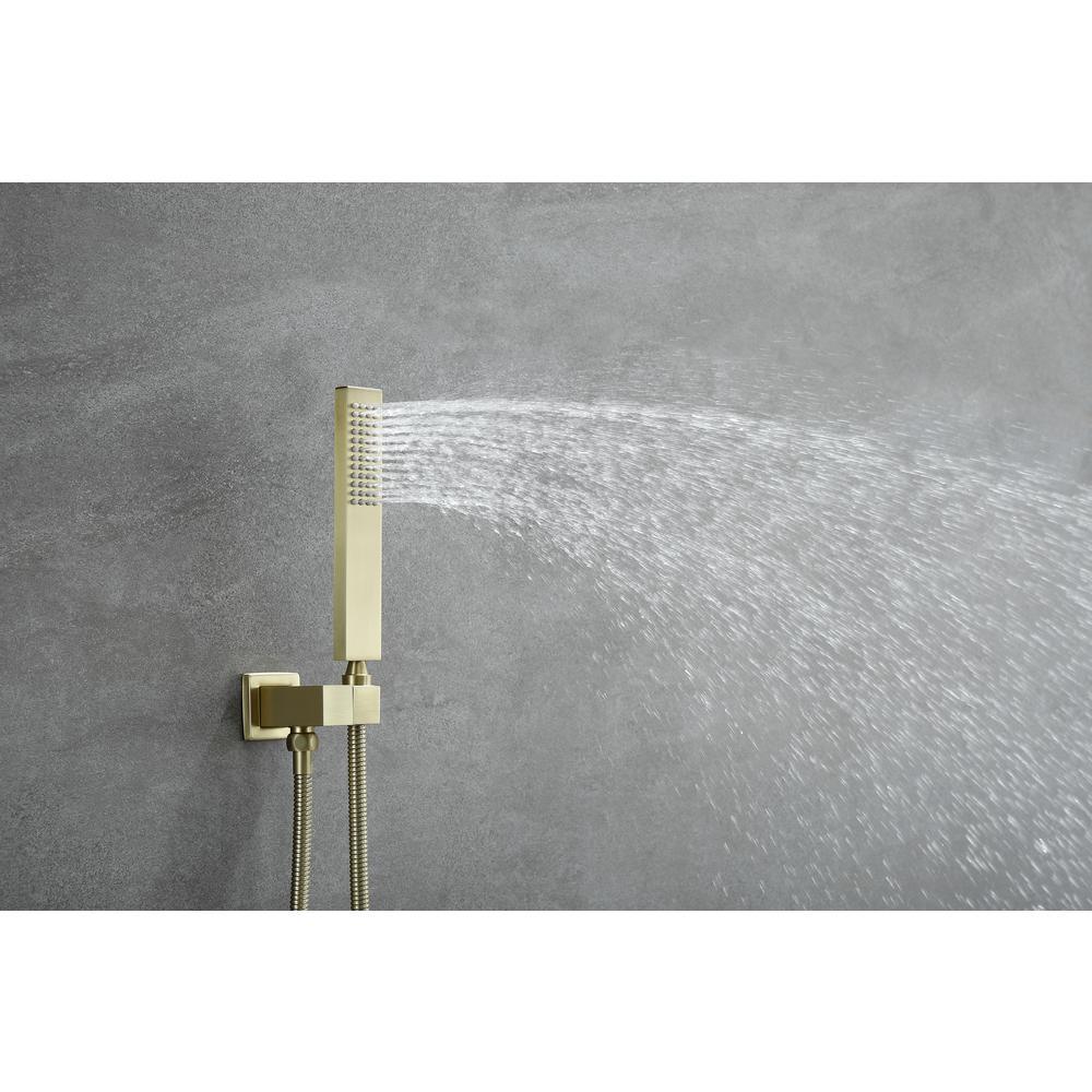 1-Spray Patterns with 2.38 GPM 12 in. Ceiling Mount Dual Shower Heads with Rough-In Valve Body and Trim in Brushed Gold - Super Arbor