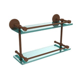 16 in. L x 8 in. H x 5 in. W 2-Tier Clear Glass Bathroom Shelf with Gallery Rail in Brushed Bronze - Super Arbor