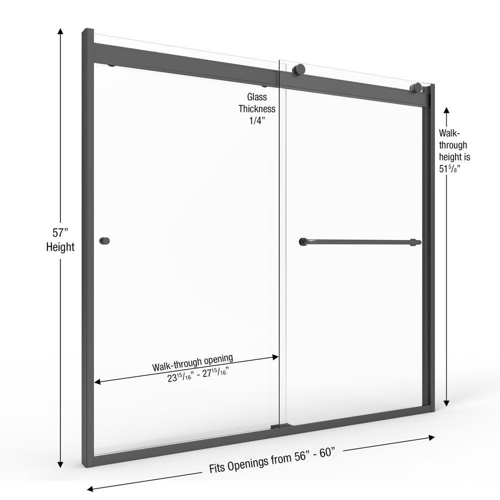 Rotolo 60 in. x 57 in. Semi-Frameless Sliding Bathtub Door in Matte Black - Super Arbor