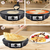 12 in. 1-Burner Black Electric Crepe Maker and Griddle, Hot Plate Cooktop