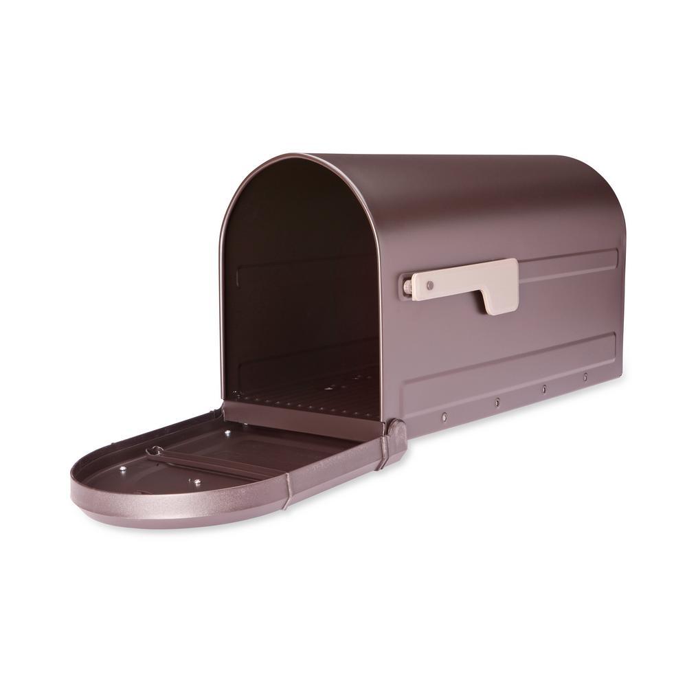 Roxbury Post Mount Mailbox Rubbed Bronze with Premium Cast Aluminum Knob and Champagne Flag - Super Arbor