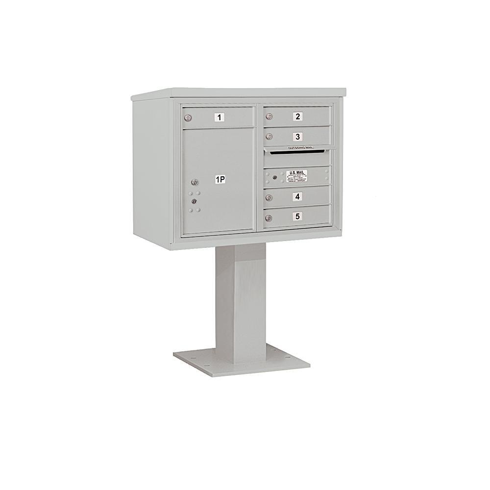 3400 Horizontal Series 5-Compartment 1-Parcel Locker Pedestal Mount Mailbox - Super Arbor