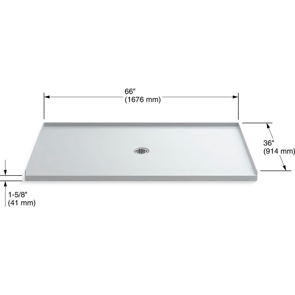 Ballast 66 in. x 36 in. Single Threshold Shower Base in White - Super Arbor