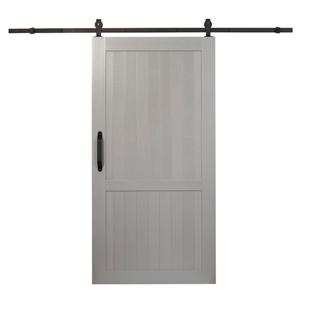 36 in. x 84 in. Millbrooke White H Style Ready to Assemble PVC Vinyl Sliding Barn Door with Hardware Kit - Super Arbor