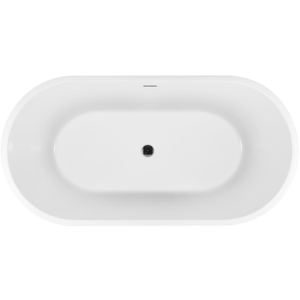 67 in. Glossy White Acrylic Bathtub - Modern Flat Bottom Stand Alone Tub - Luxurious SPA Tub - Super Arbor
