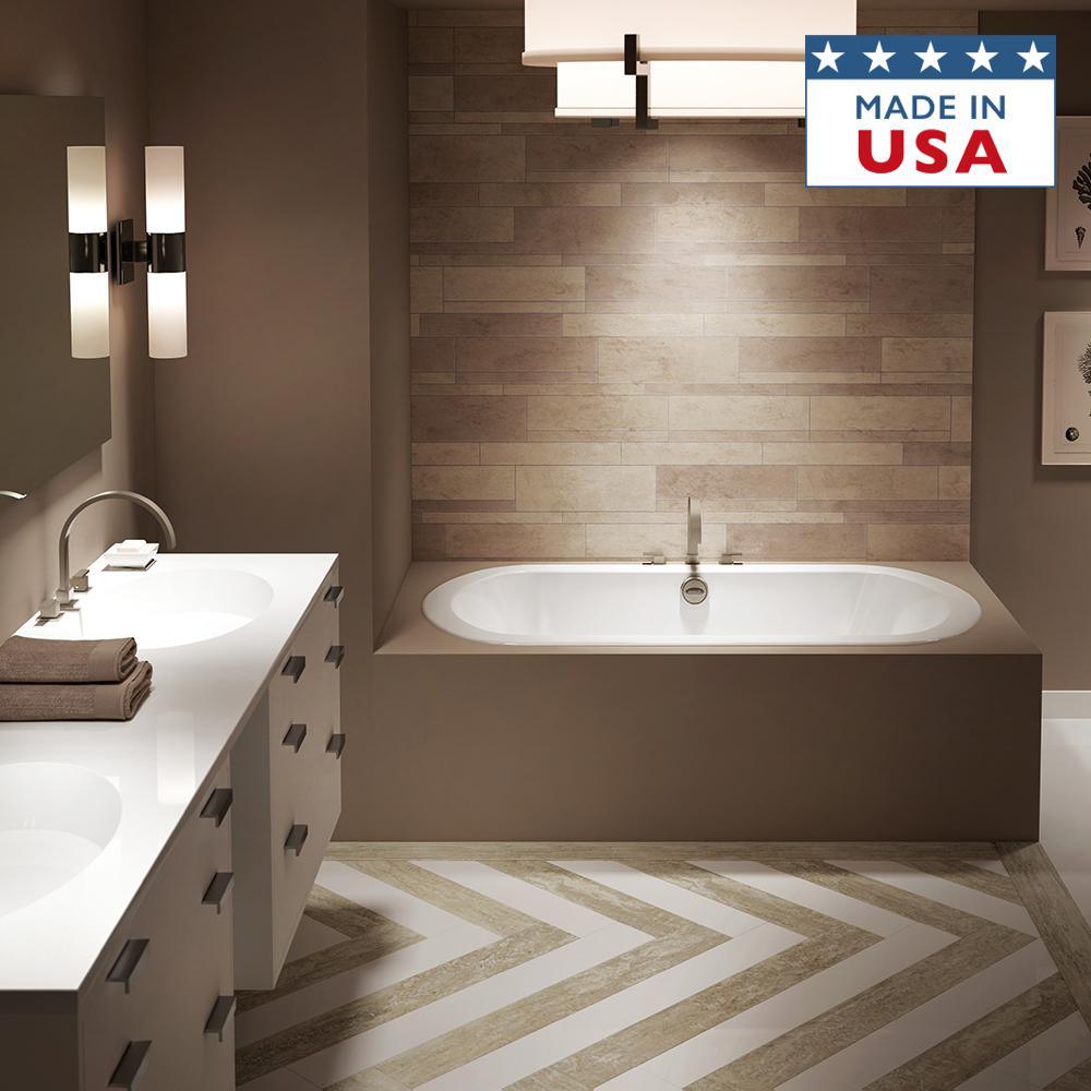 ANZA 66 in. x 36 in. Acrylic Oval Drop-in Center Drain Soaking Bathtub in White - Super Arbor