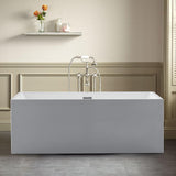 Rectangle 67 in. x 32 in. x 24 in. Contemporary Soaking Acrylic Flatbottom Freestanding Bathtub with Overflow, White - Super Arbor