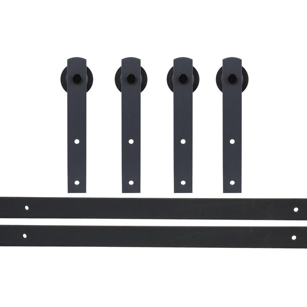 144 in. Matte Black Classic Straight Strap Sliding Barn Door Hardware (2-Set) - Super Arbor