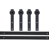 144 in. Matte Black Classic Straight Strap Sliding Barn Door Hardware (2-Set) - Super Arbor