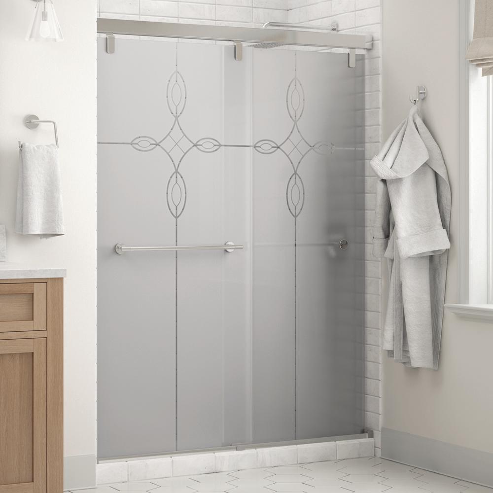 Lyndall 60 x 71-1/2 in. Frameless Mod Soft-Close Sliding Shower Door in Nickel with 1/4 in. (6mm) Transition Glass - Super Arbor