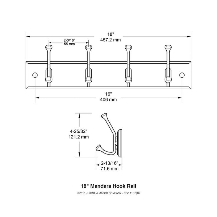 18 in. White and Satin Nickel Beveled Square Hook Rack