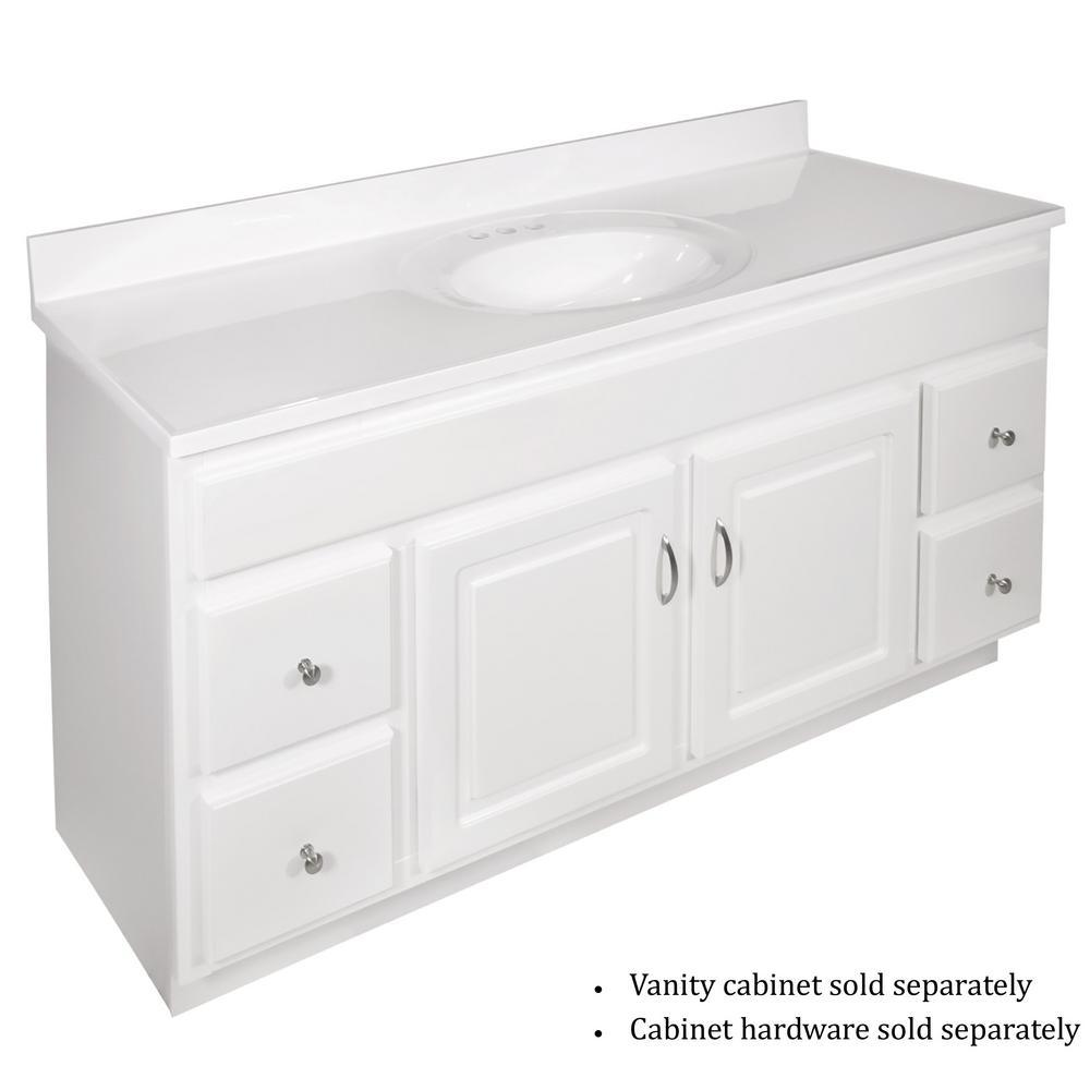 61 in. W Cultured Marble Vanity Top in Solid White with 4 in. Center Set Solid White Single Basin - Super Arbor