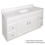 61 in. W Cultured Marble Vanity Top in Solid White with 4 in. Center Set Solid White Single Basin - Super Arbor