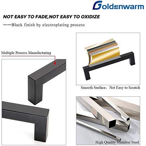 15 Pack goldenwarm Kitchen Cabinet Handles Black Pulls for Cabinets - HDJ12BK Contemporary Cabinet Handle Pull Cabinet Door Handle Square Bar Pull Stainless Steel, 3in Hole Centers - Free Delivery