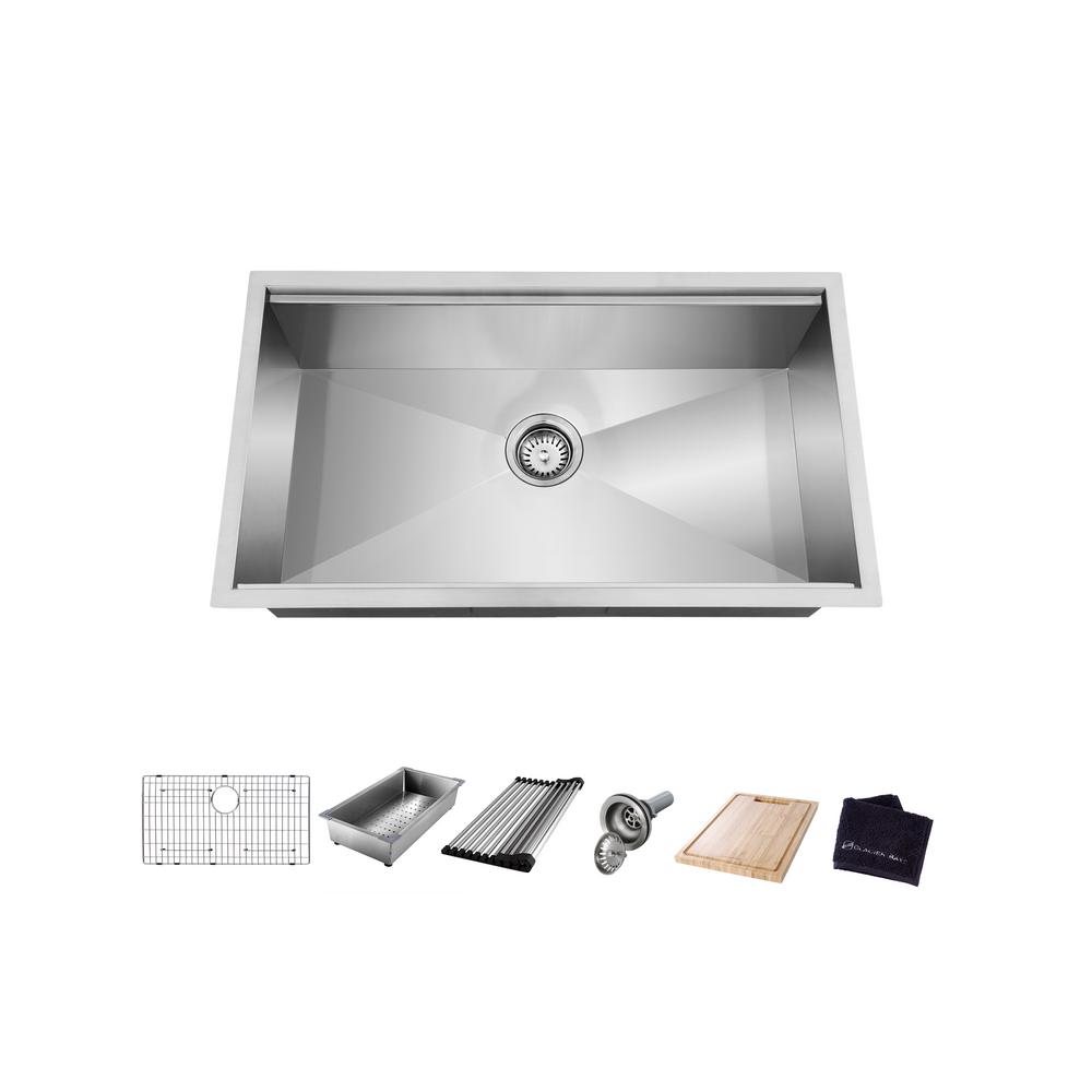 All-in-One Undermount Stainless Steel 27 in. Single Bowl Kitchen Workstation Sink with Accessories Kit