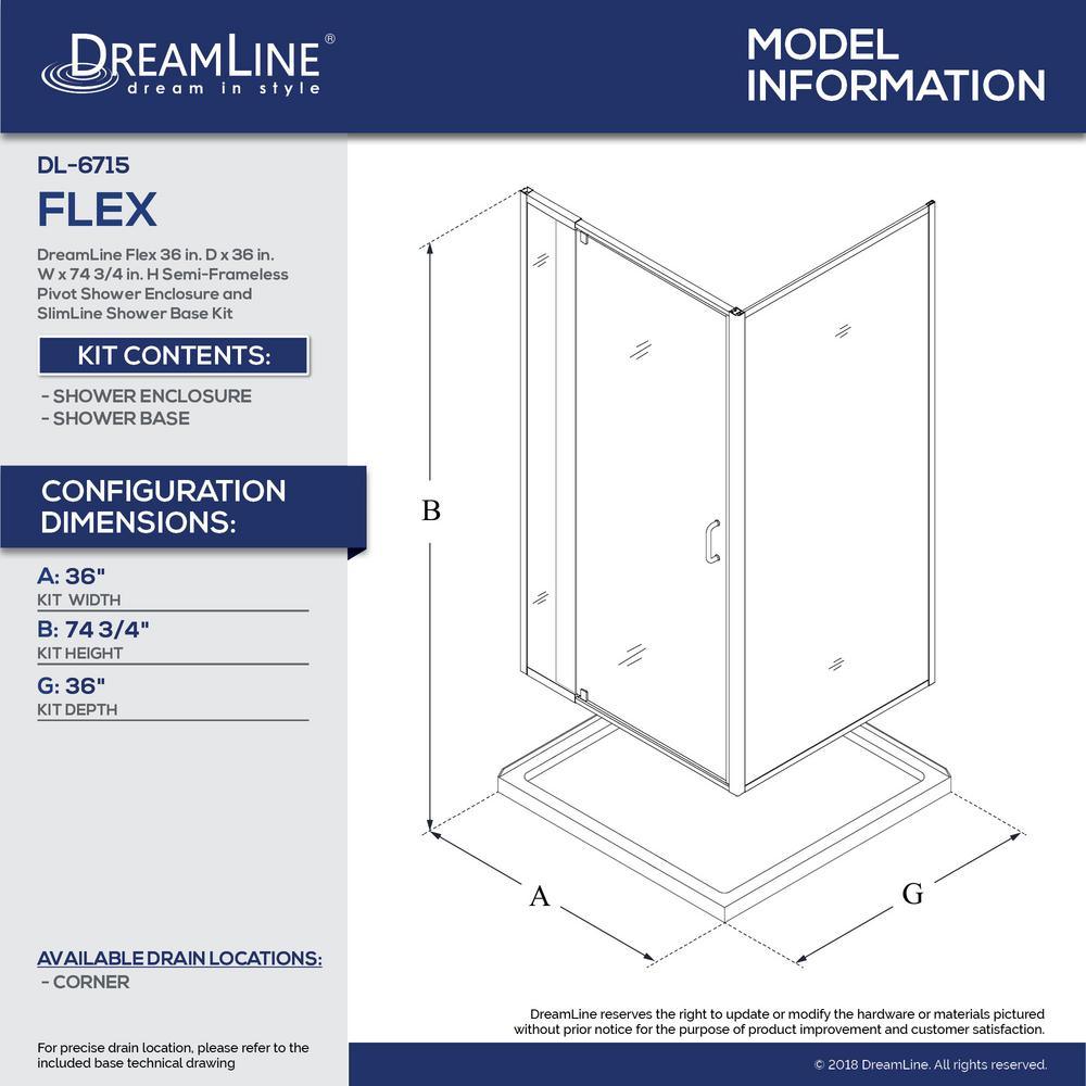 Flex 36 in. W x 36 in. D x 74.75 in. Corner Framed Pivot Shower Enclosure in Brushed Nickel with White Acrylic Base - Super Arbor