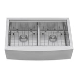 Apron-Front Stainless Steel 36 in. 16-Gauge Workstation 50/50 Double Bowl Farmhouse Kitchen Sink - Super Arbor