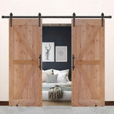 60 in. x 84 in. Assembled Bi-Parting Rustic Unfinished Hardwood Interior Sliding Barn Door Slab with Hardware Kit - Super Arbor