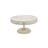 16 in. W x 9 in. H Whitewashed and Rust Brown Round Iron Cake Stand with Floral Bunting Overhang