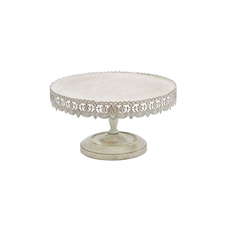 16 in. W x 9 in. H Whitewashed and Rust Brown Round Iron Cake Stand with Floral Bunting Overhang