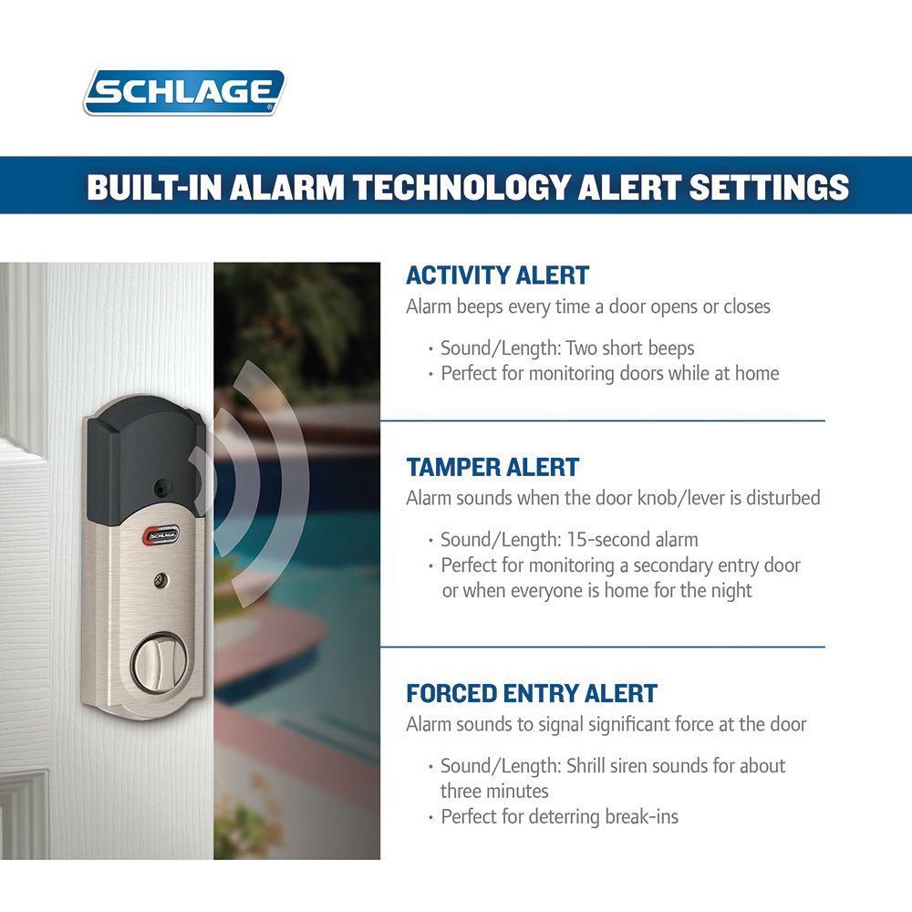 Camelot Satin Nickel Connect Smart Door Lock with Alarm and Accent Door Lever - Super Arbor