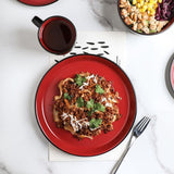 32-Piece Casual Red and Black Stoneware Dinnerware Set (Set for 8)
