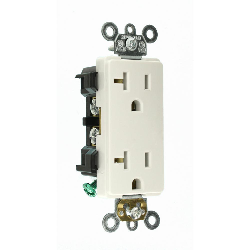 Decora Plus 20 Amp Industrial Grade Duplex Outlet, White - Super Arbor