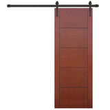 36 in. x 84 in. Contemporary Prefinished 5-Panel Flush Mahogany Wood Sliding Barn Door with Bronze Hardware Kit - Super Arbor