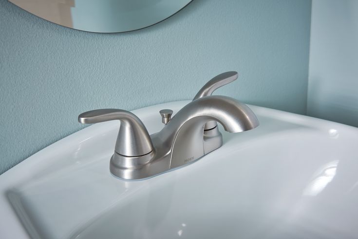 Moen Adler Spot Resist Brushed Nickel 2-handle 4-in Centerset WaterSense Bathroom Sink Faucet with Drain