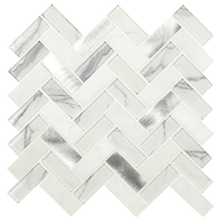 MSI Bytle Bianco Herringbone 12 in. x 12 in. x 6 mm Textured Multi-Surface Mesh-Mounted Mosaic Tile ( 15 sq. ft. / case )