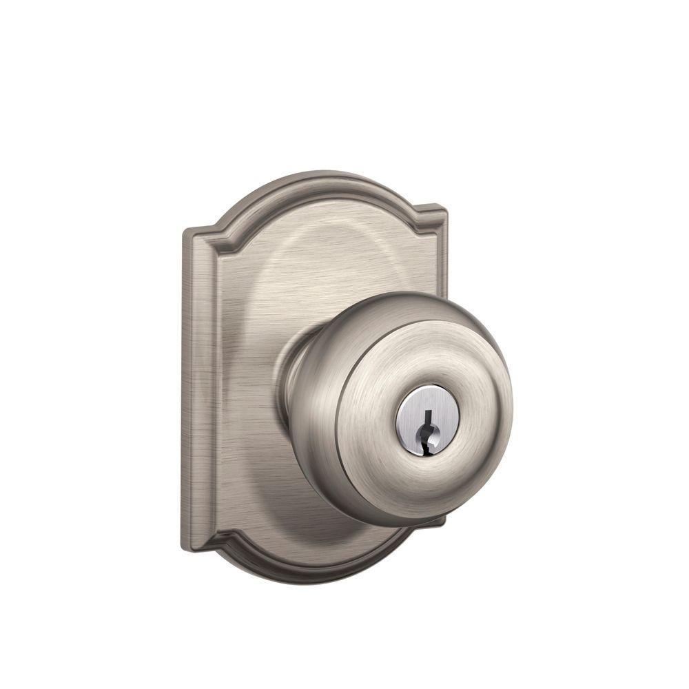 Custom Georgian Aged Bronze Keyed Entry Door Knob with Camelot Trim - Super Arbor